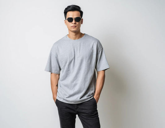 Men's solid grey half sleeve oversized  t-shirt.