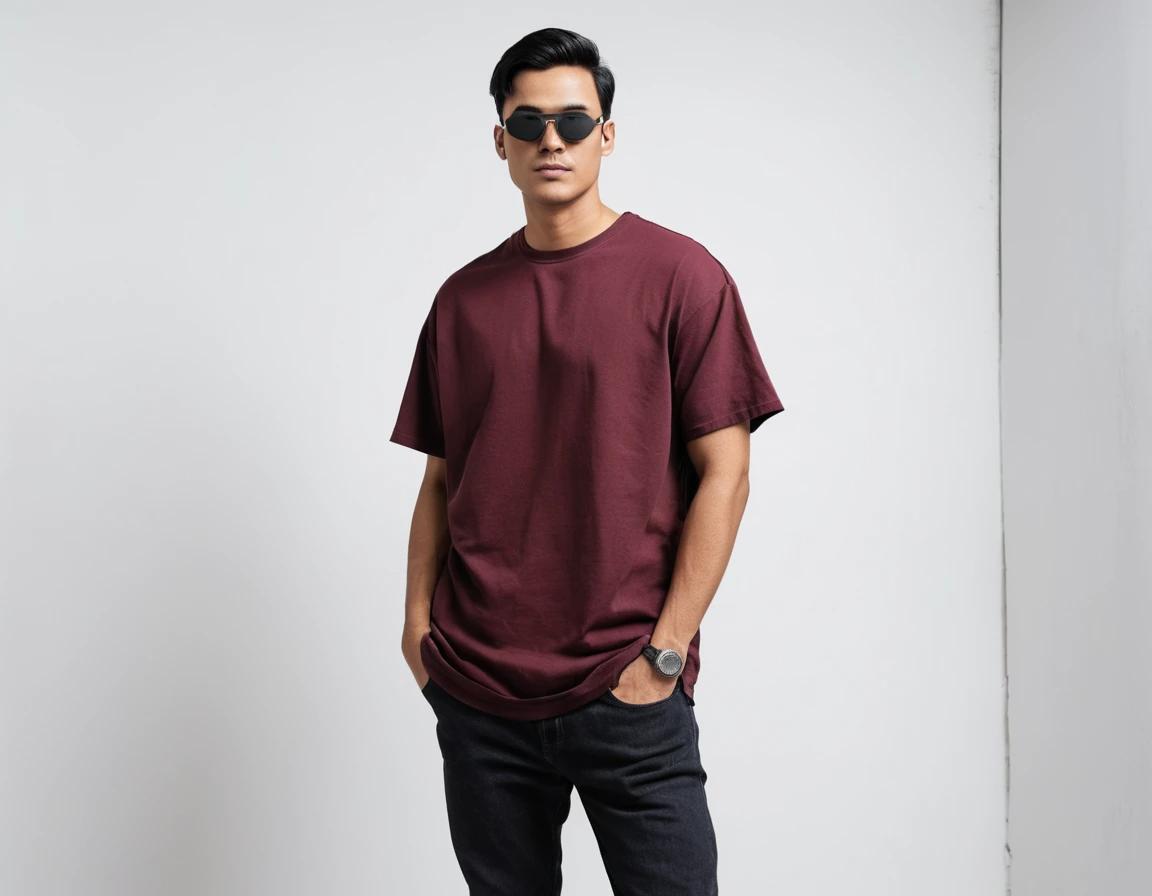 Men's solid maroon half sleeve oversized  t-shirt.