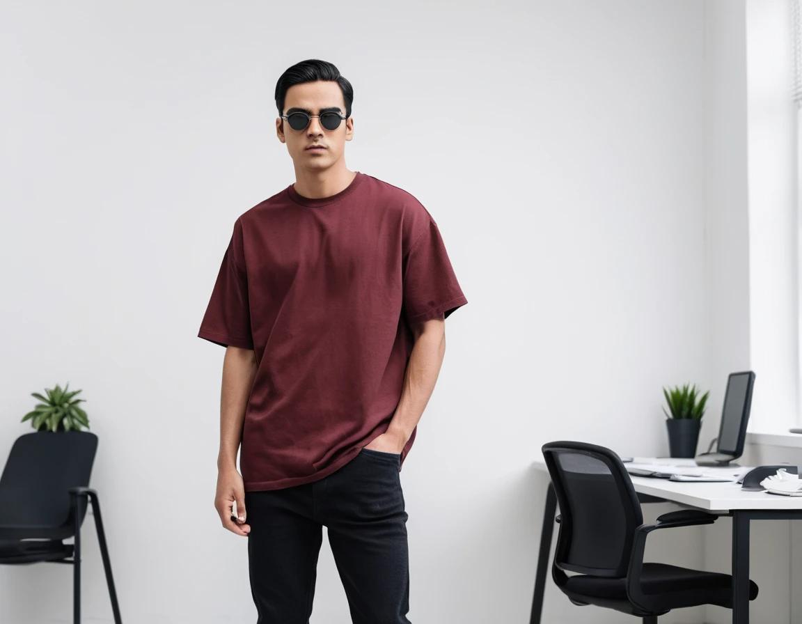 Men's solid maroon half sleeve oversized  t-shirt.