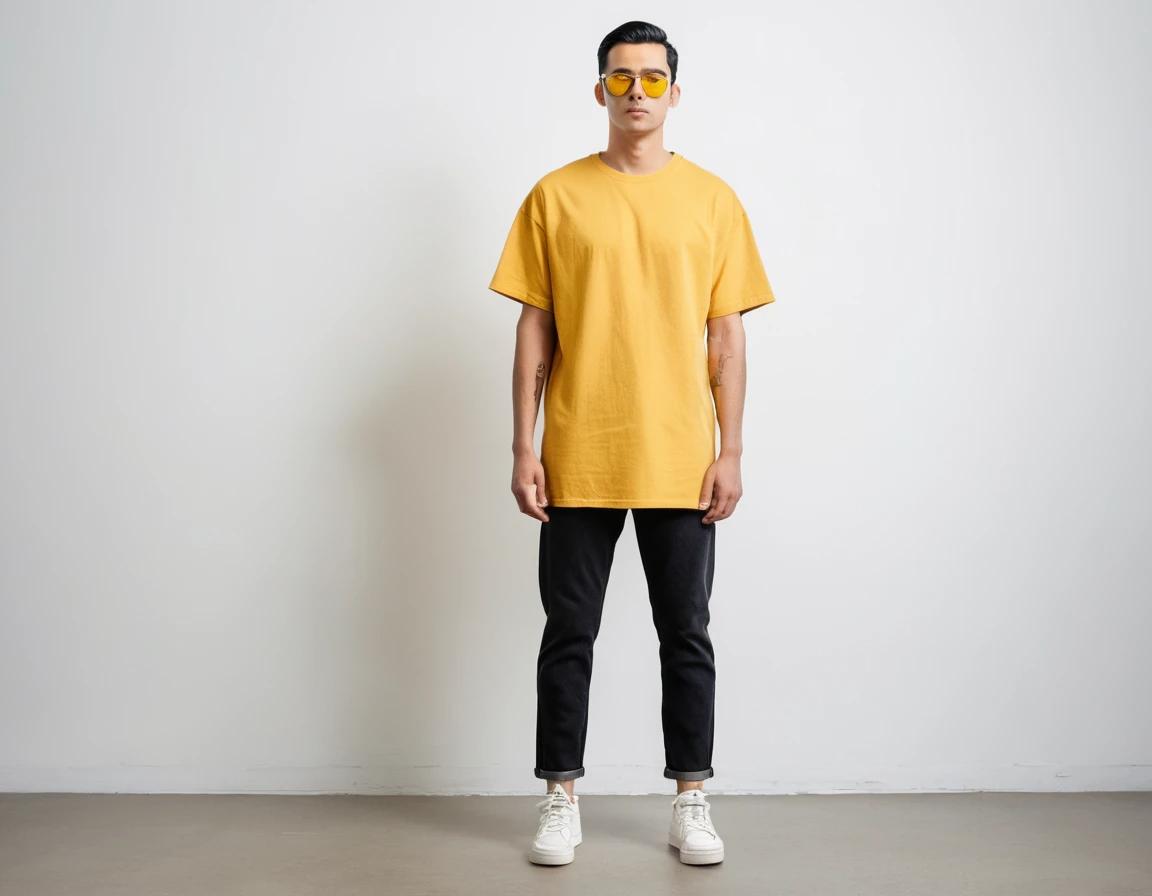 Men's solid new yellow half sleeve oversized  t-shirt.