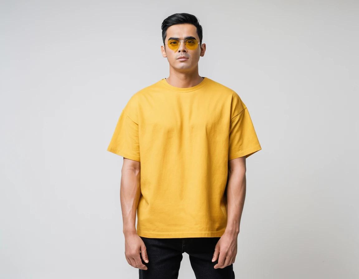 Men's solid new yellow half sleeve oversized  t-shirt.