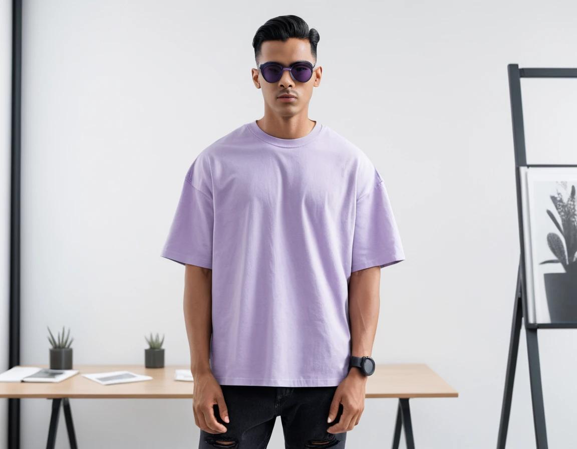 Men's solid lavender half sleeve oversized  t-shirt.