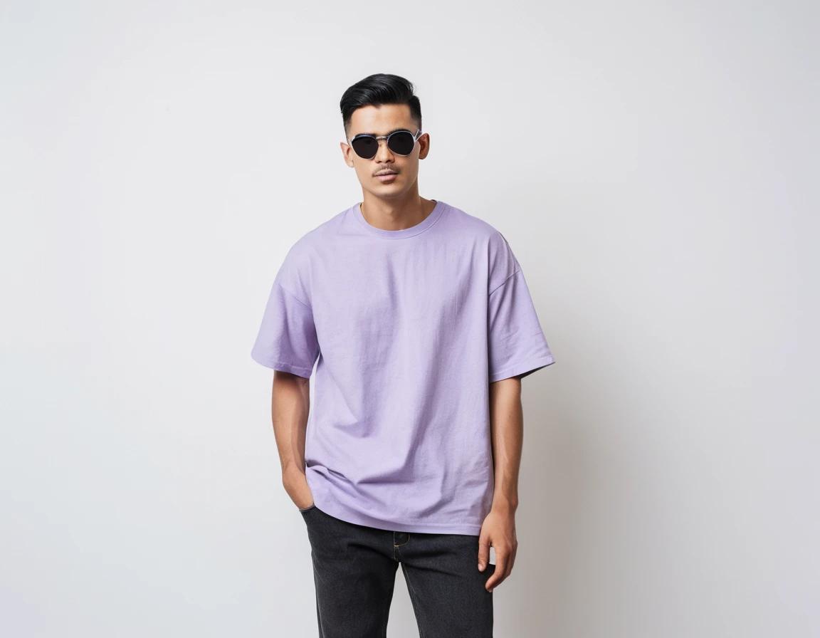 Men's solid lavender half sleeve oversized  t-shirt.