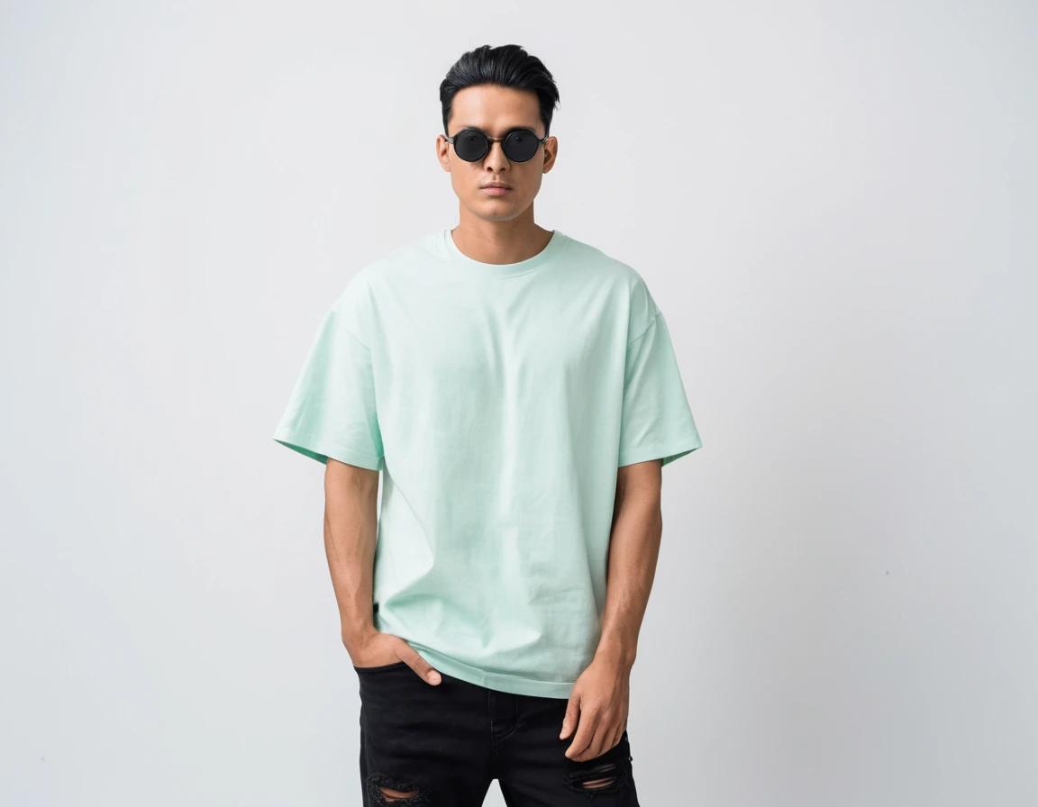 Men's solid mint half sleeve oversized  t-shirt.