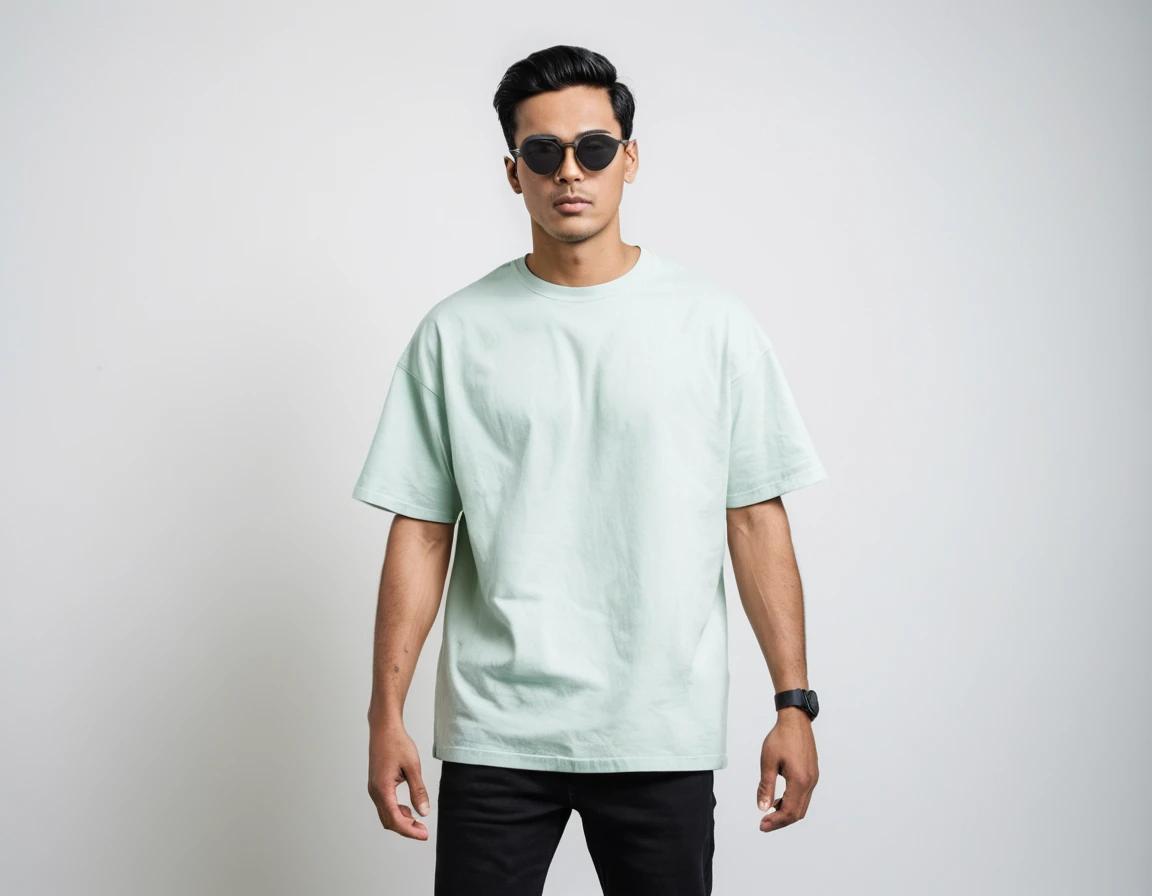 Men's solid mint half sleeve oversized  t-shirt.
