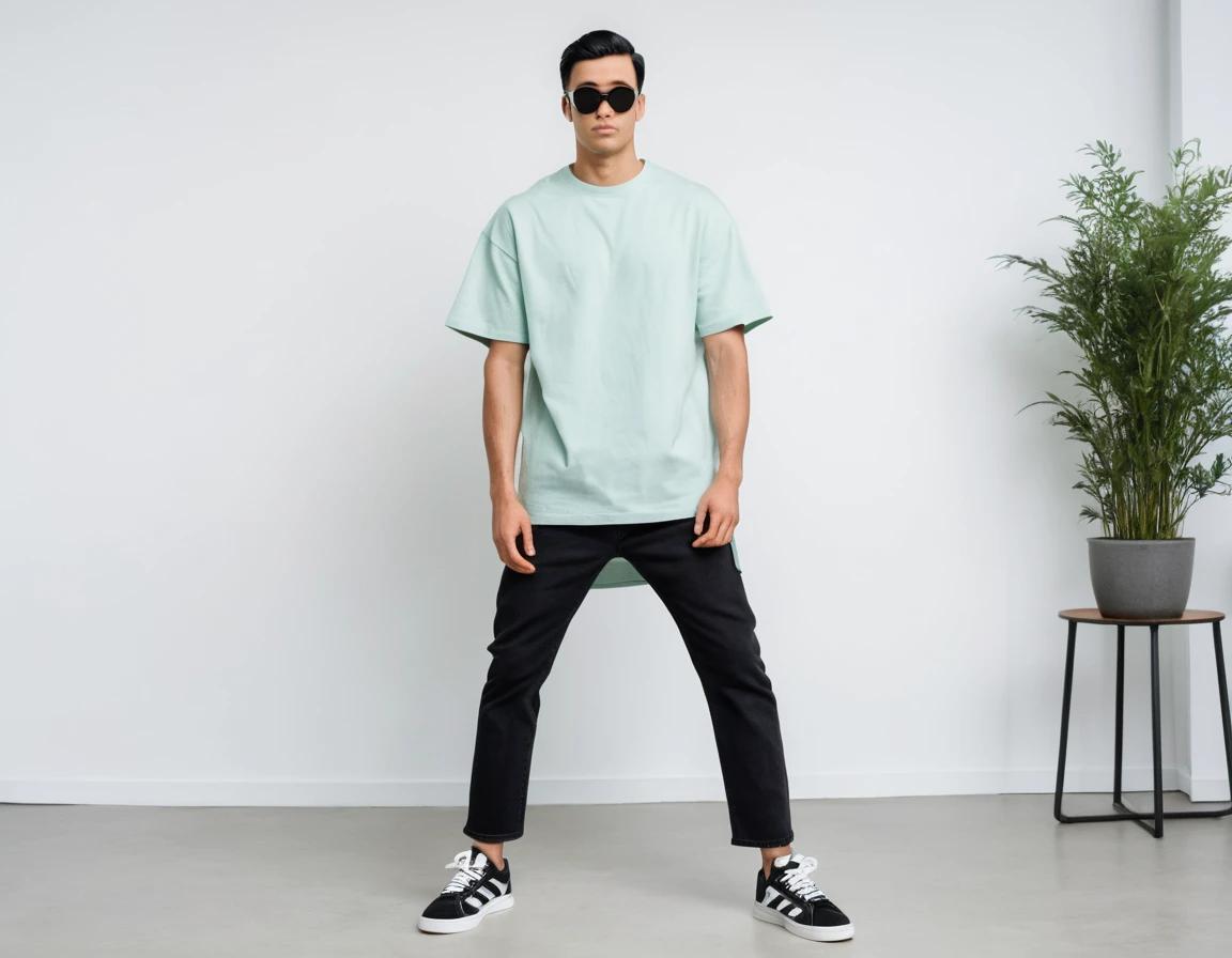 Men's solid mint half sleeve oversized  t-shirt.