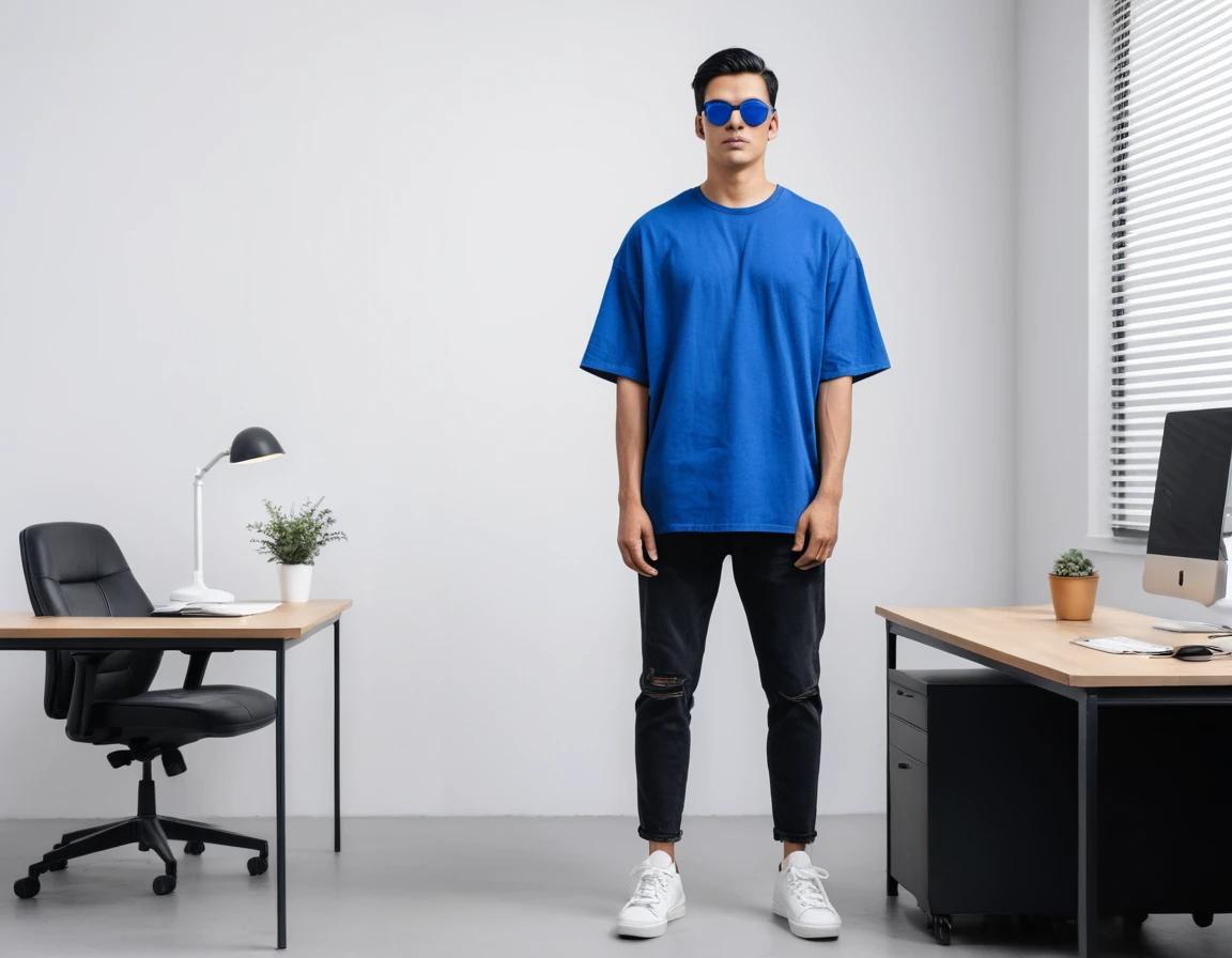 Men's solid royal blue half sleeve oversized  t-shirt.