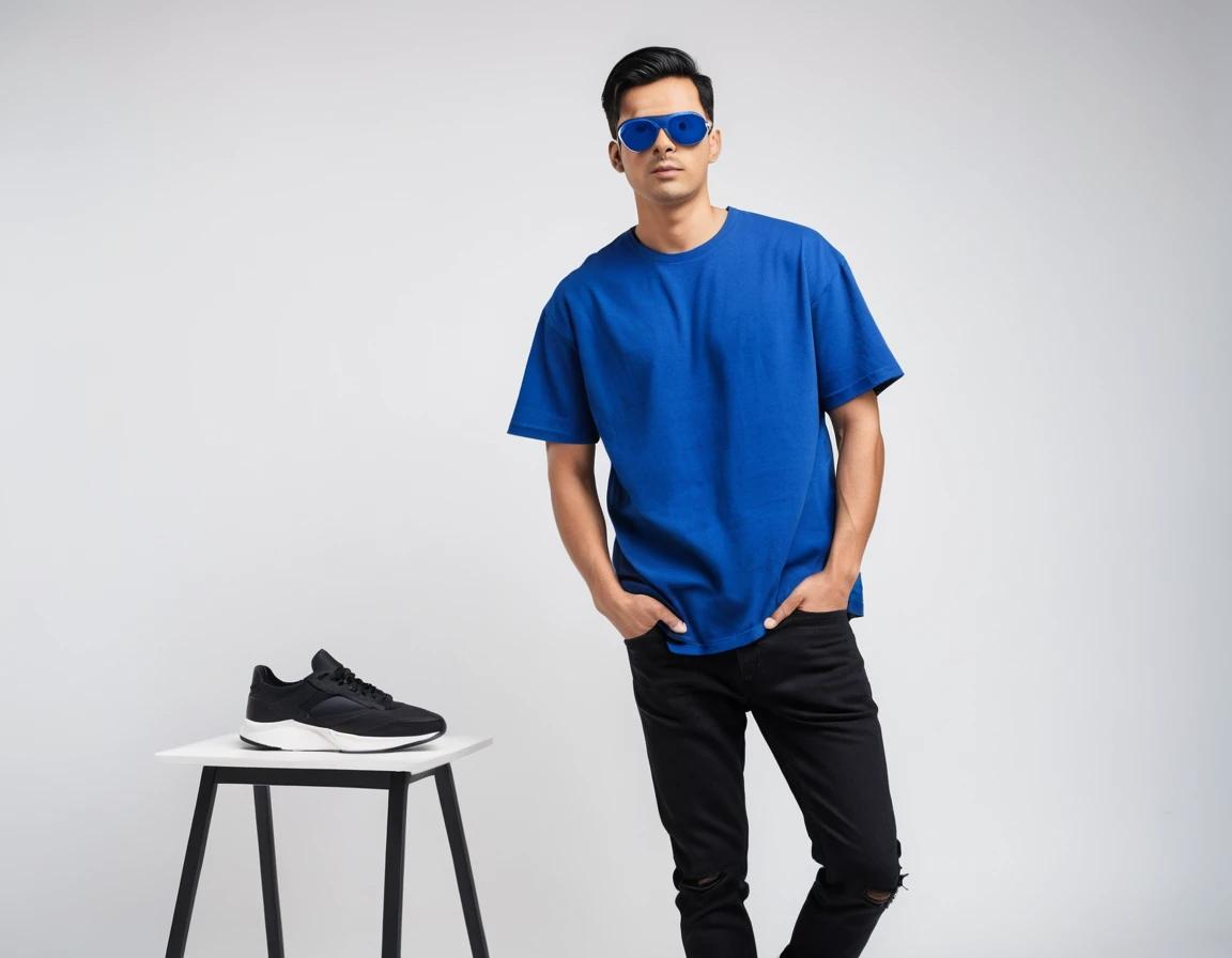 Men's solid royal blue half sleeve oversized  t-shirt.