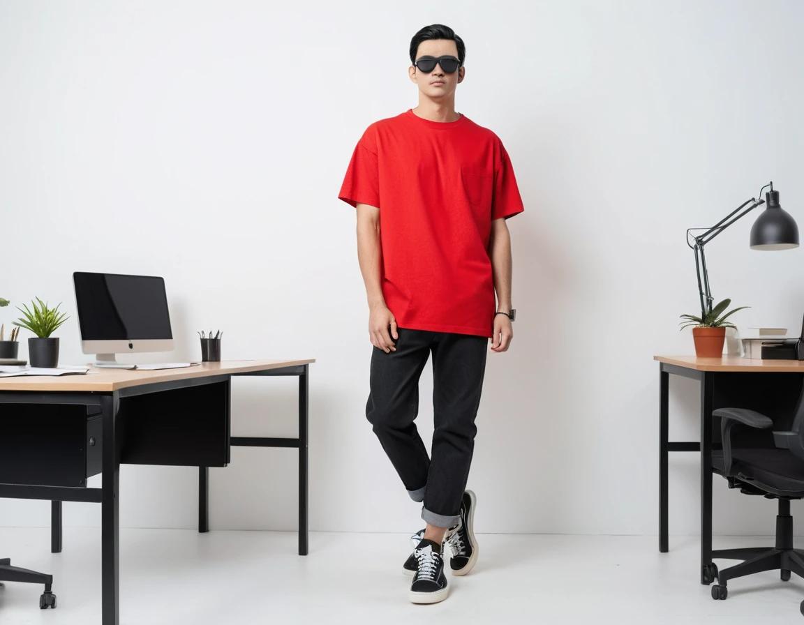 Men's solid brick red half sleeve oversized  t-shirt.