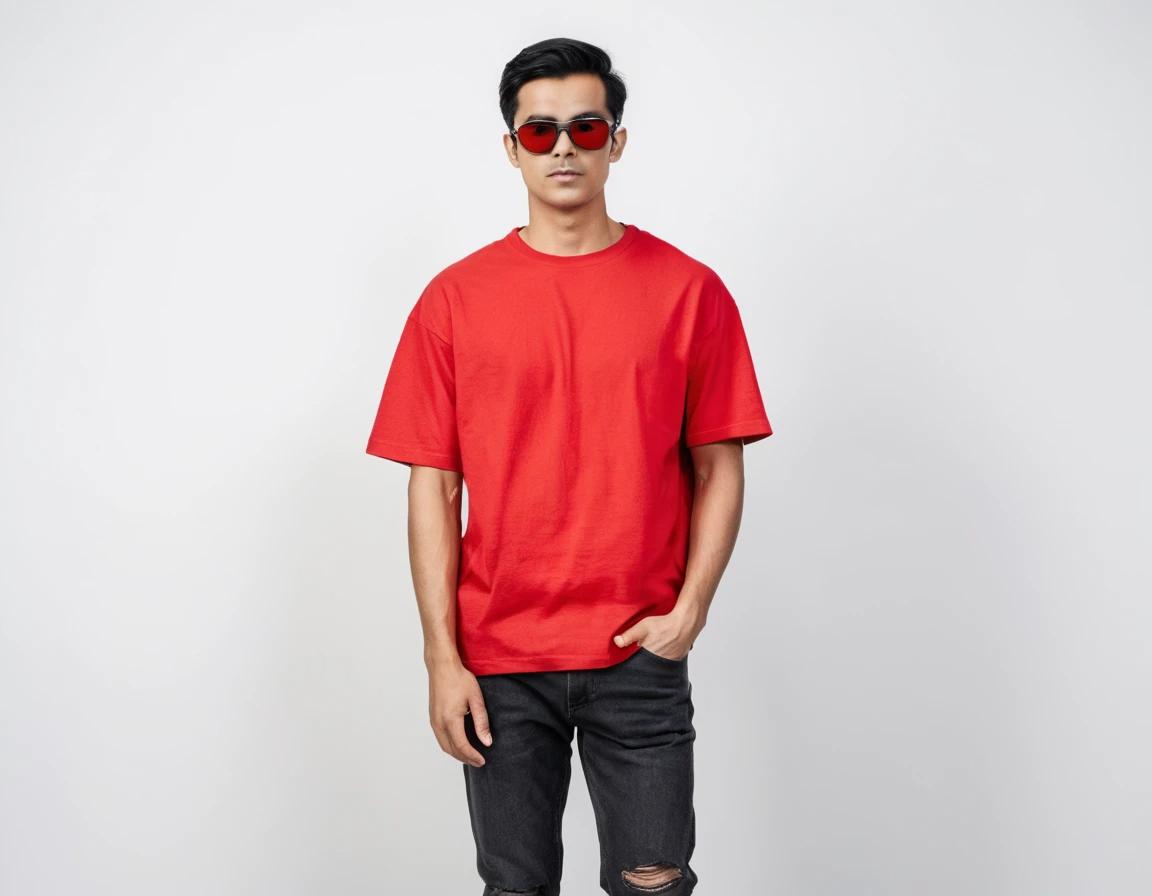 Men's solid brick red half sleeve oversized  t-shirt.