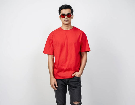 Men's solid brick red half sleeve oversized  t-shirt.
