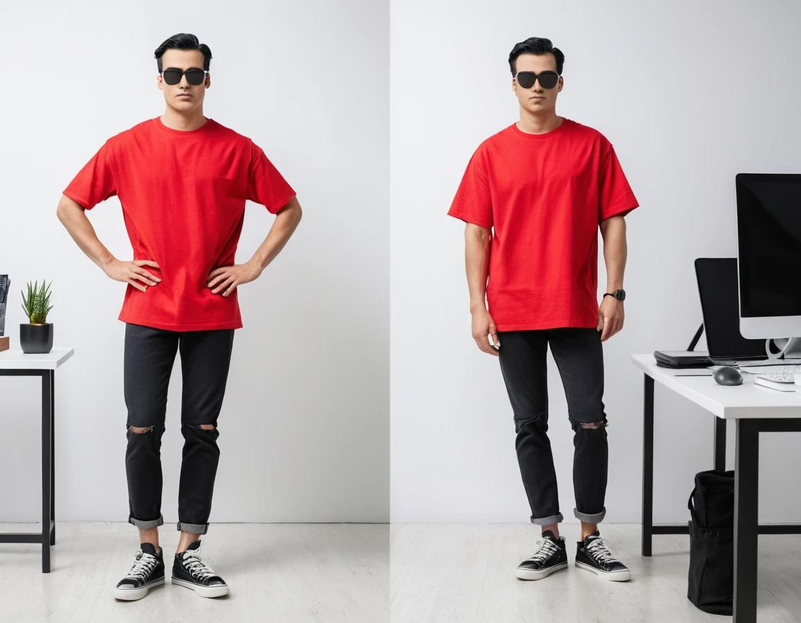 Men's solid brick red half sleeve oversized  t-shirt.