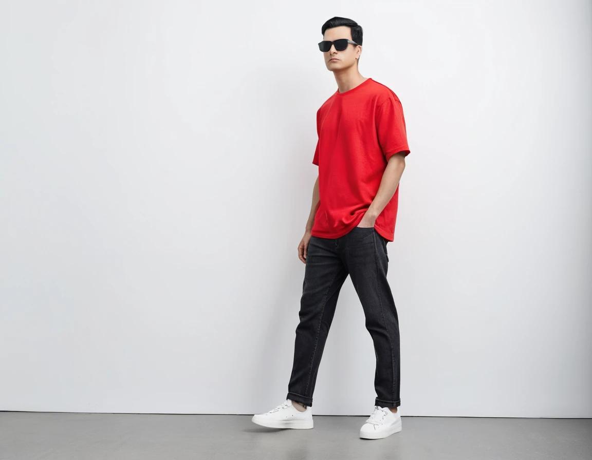 Men's solid brick red half sleeve oversized  t-shirt.