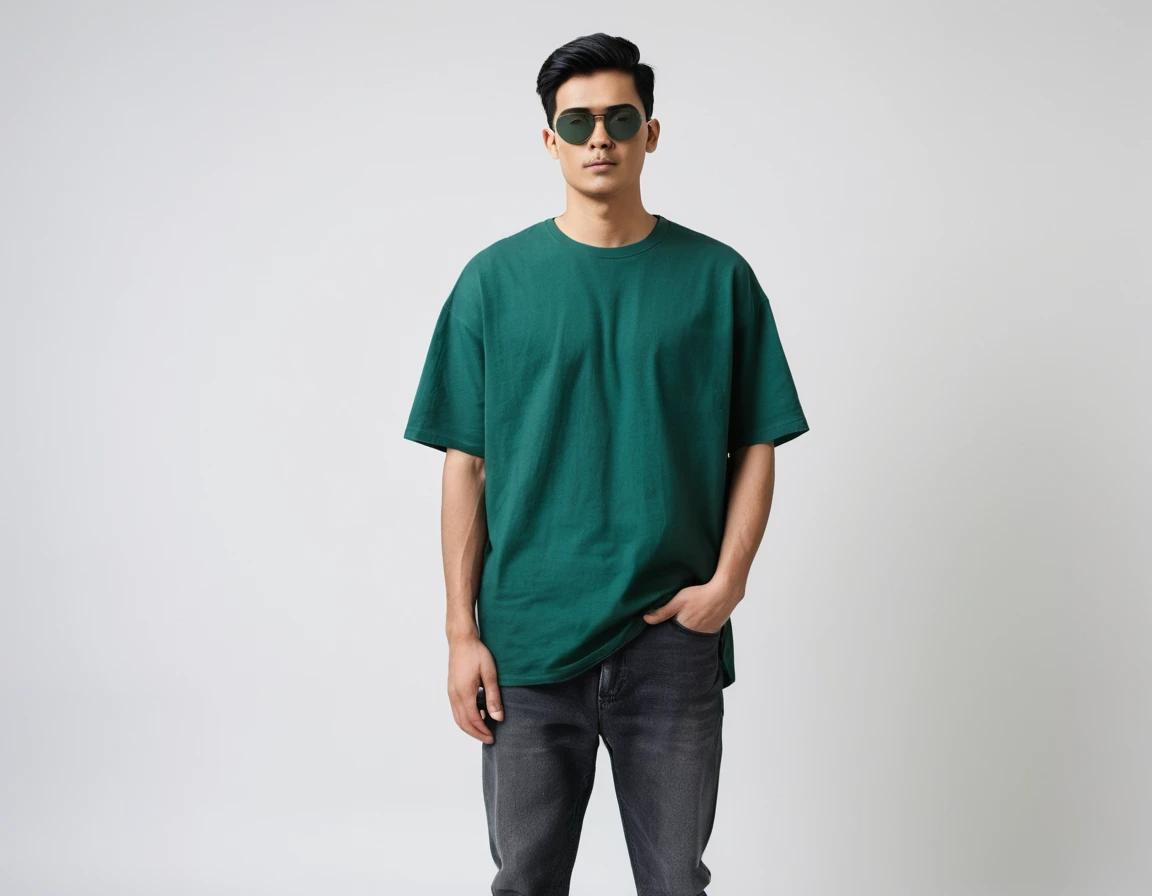 Men's solid bottle green half sleeve oversized  t-shirt.