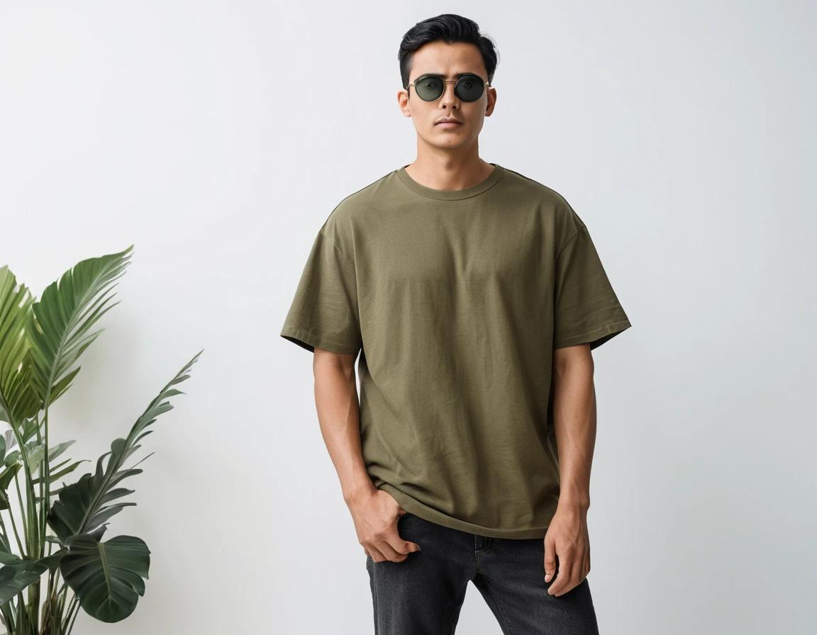 Men's solid olive green half sleeve oversized  t-shirt.