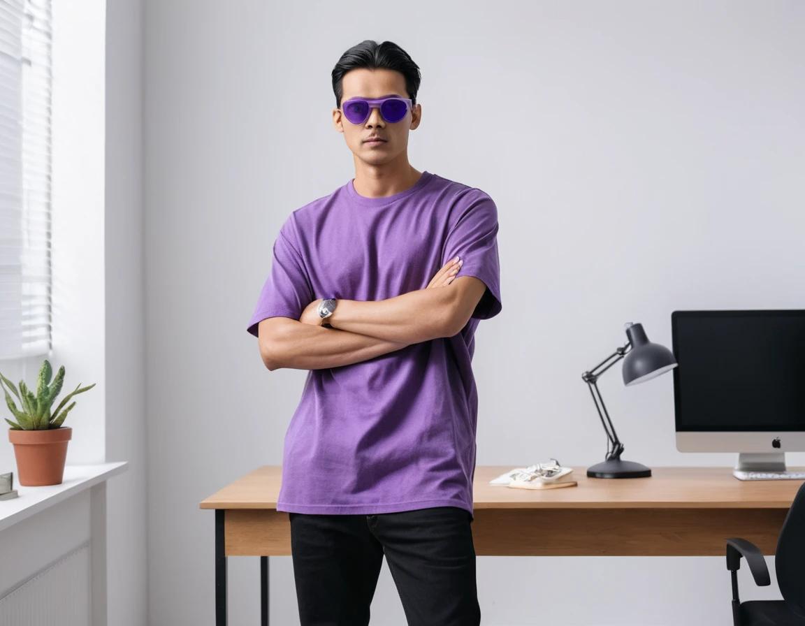 Men's solid purple half sleeve oversized  t-shirt.