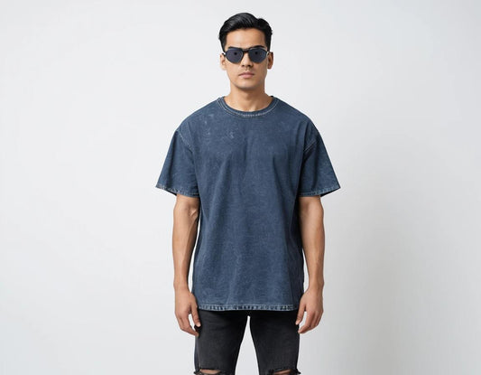 Men's navy blue acid-wash t-shirt