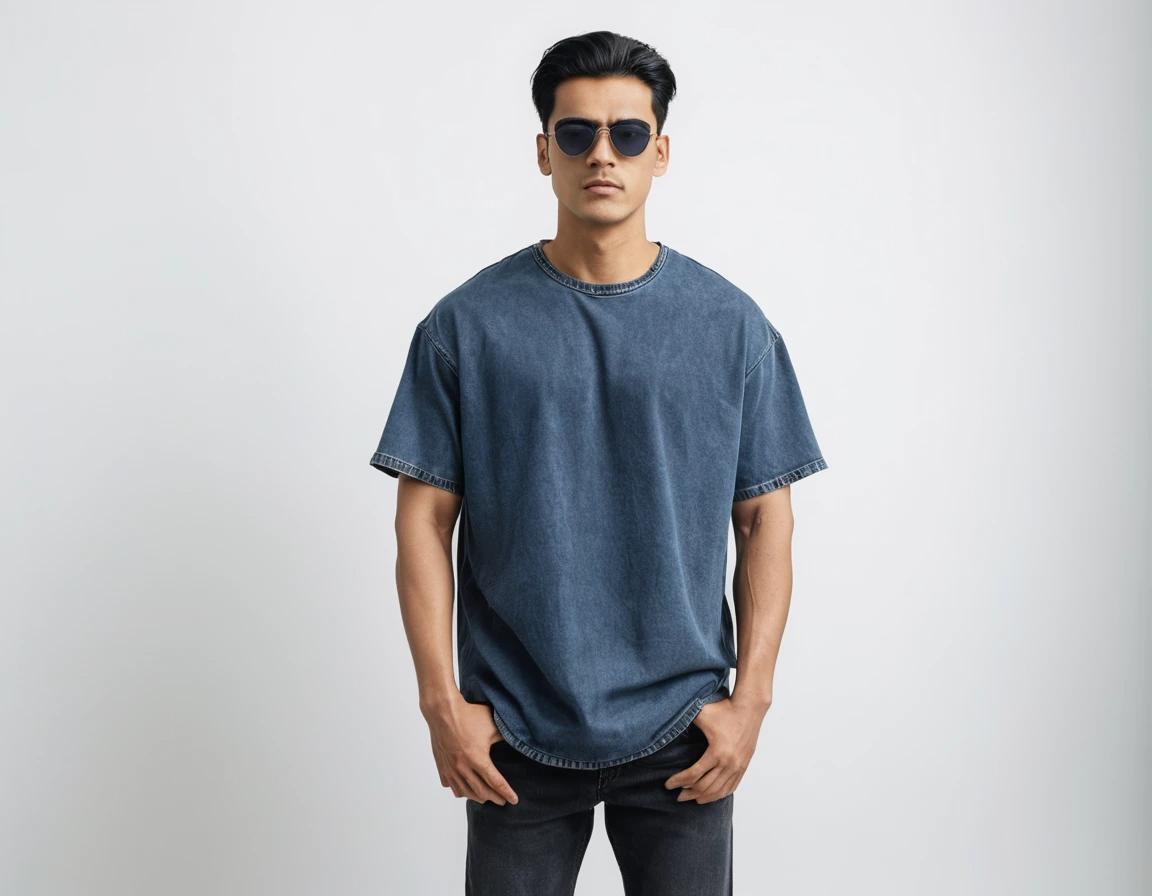 Men's navy blue acid-wash t-shirt