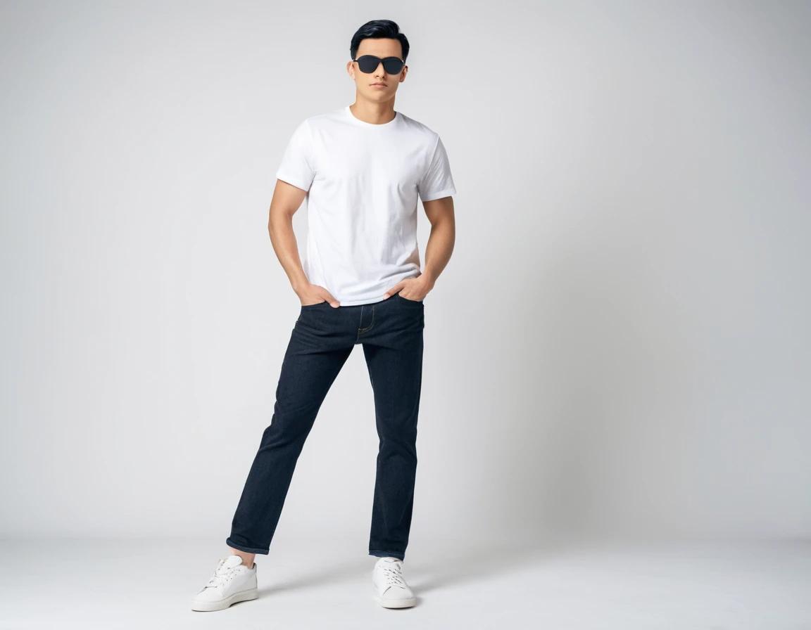 Men's navy blue straight fit jeans
