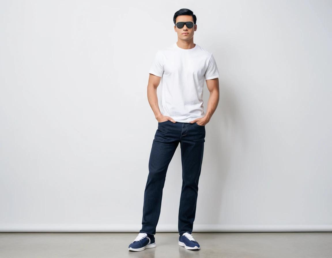 Men's navy blue straight fit jeans