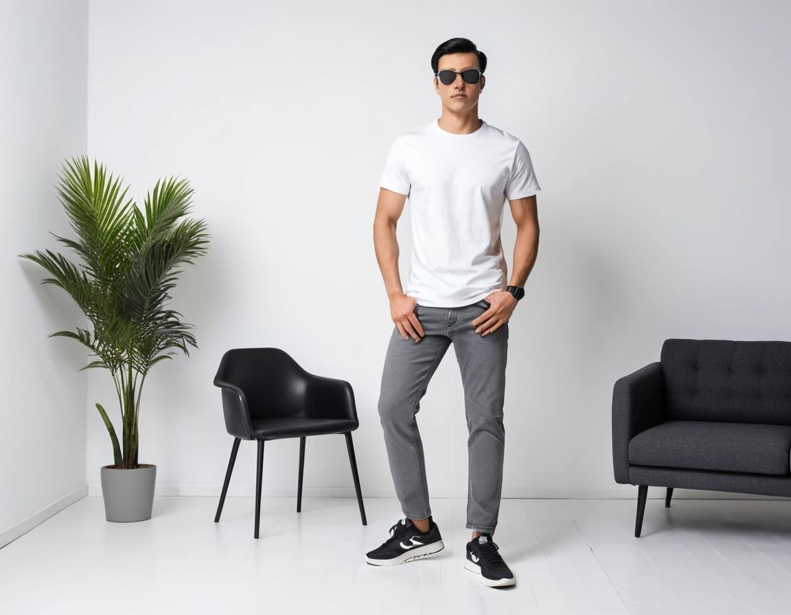 Men's  grey straight fit jeans