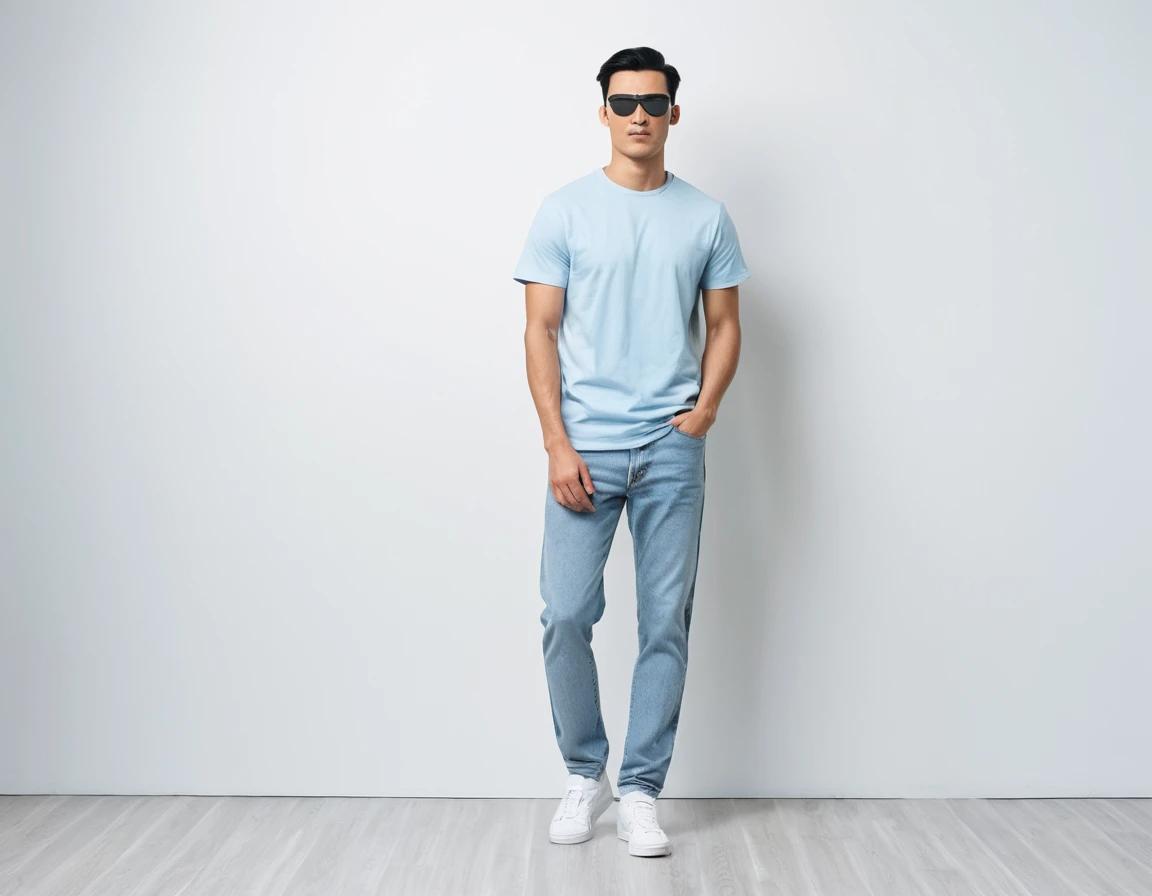 Men's  washed blue straight fit jeans