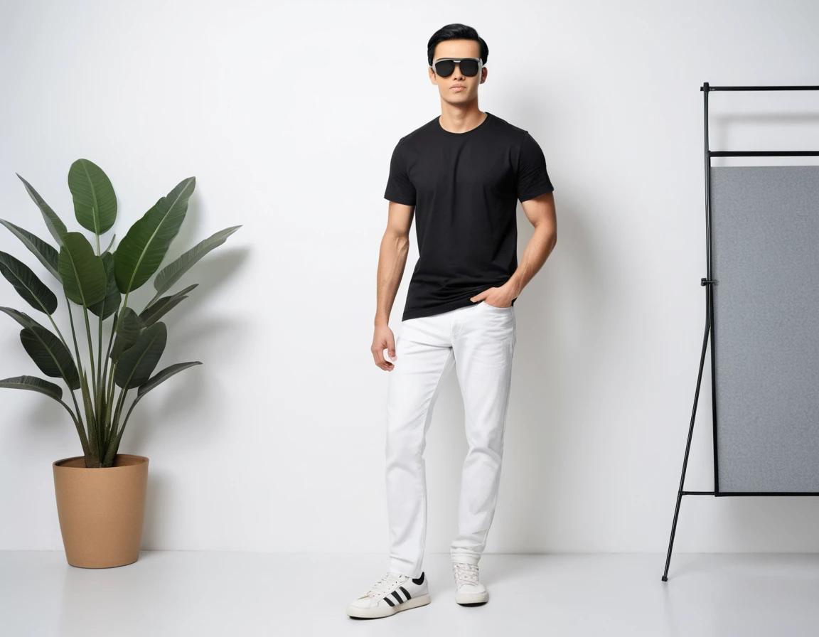 Men's  white straight fit jeans