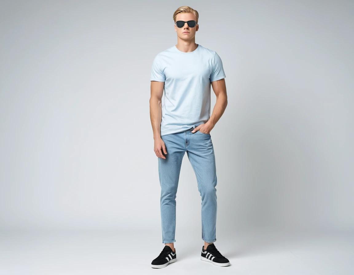 Men's washed blue slim fit jeans