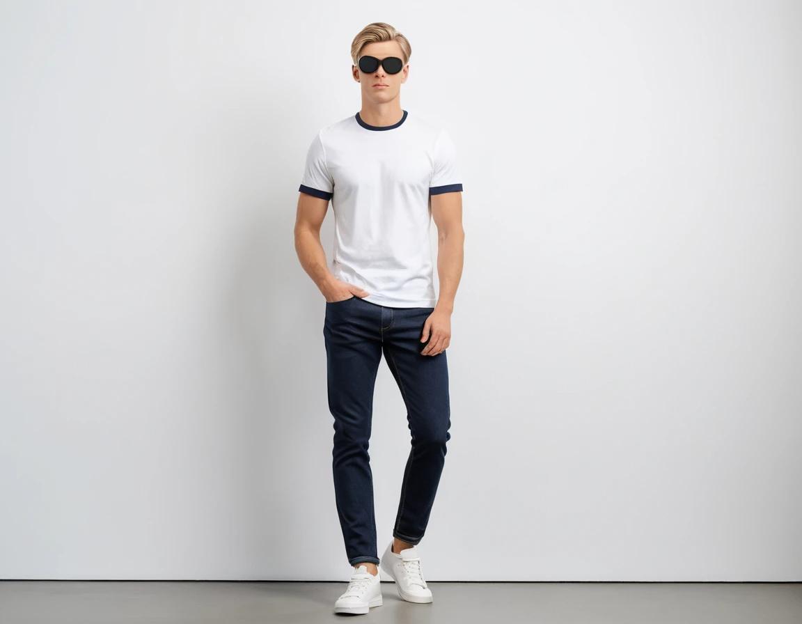 Men's navy blue slim fit jeans