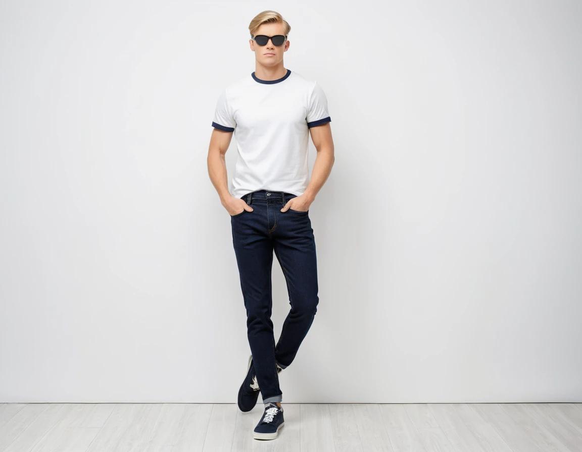 Men's navy blue slim fit jeans