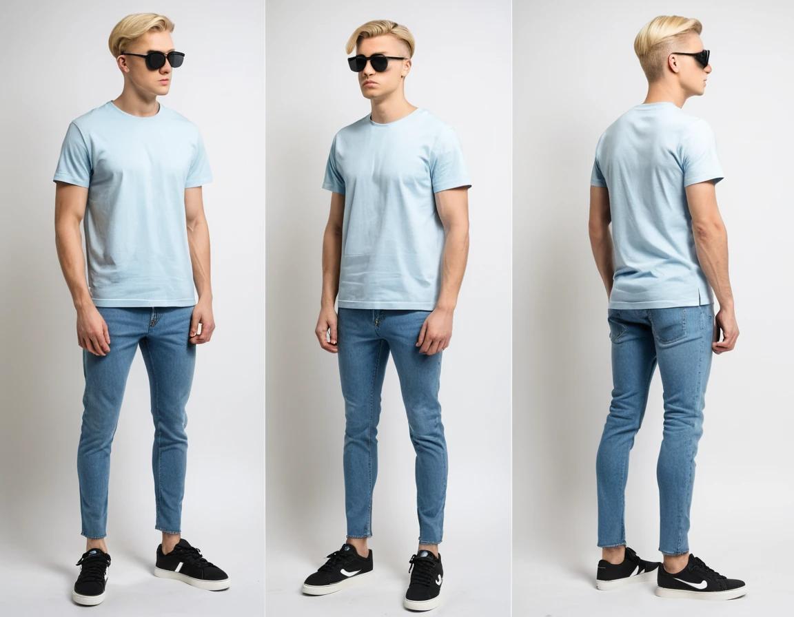 Men's washed blue skinny jeans