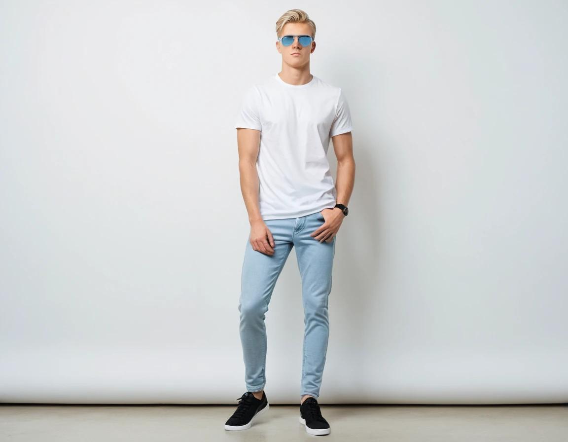 Men's washed blue skinny jeans