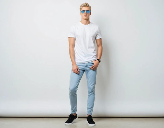 Men's washed blue skinny jeans