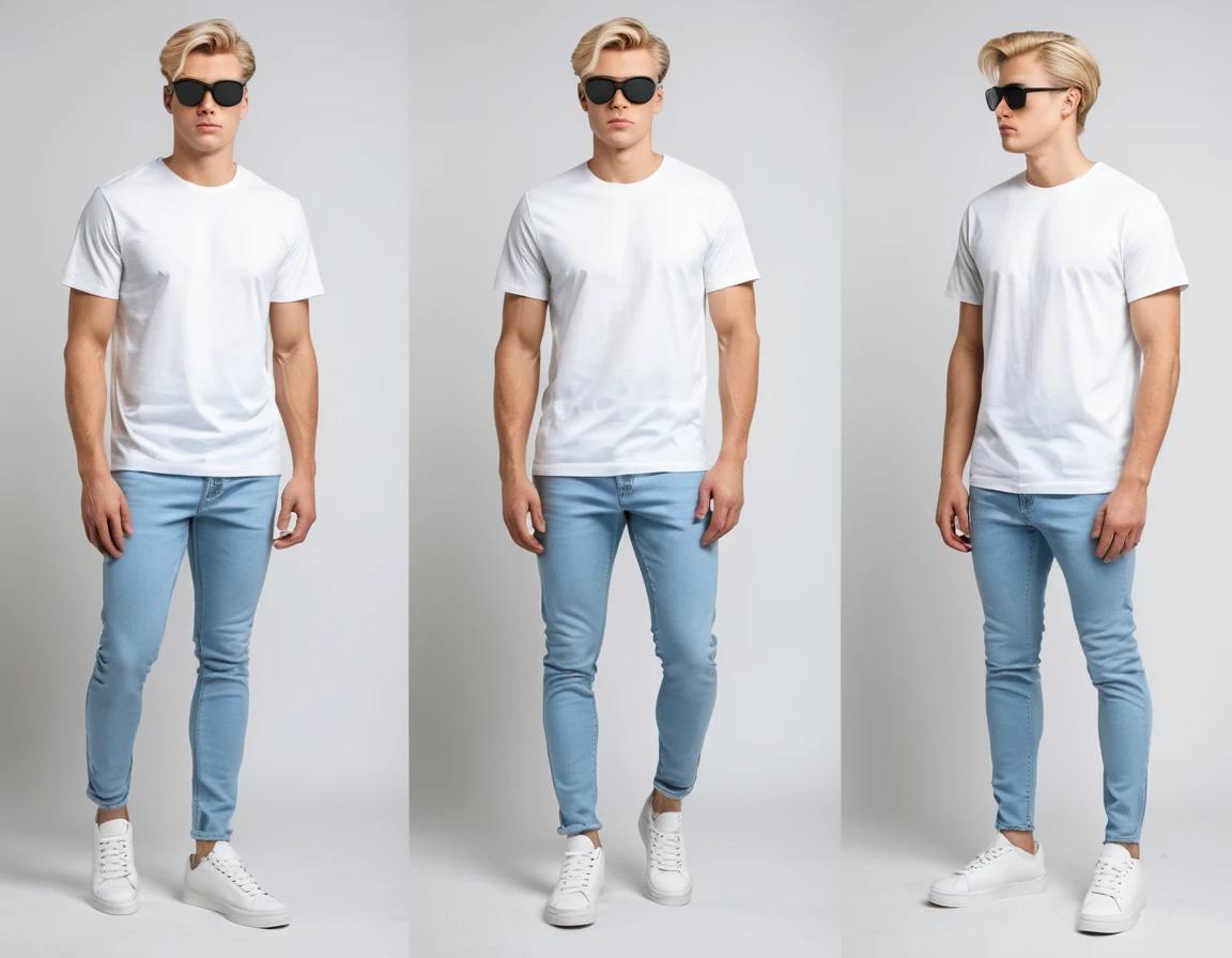 Men's washed blue skinny jeans