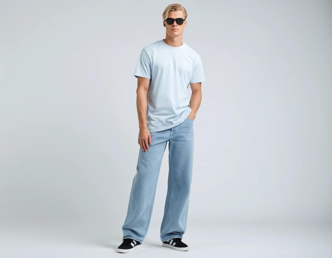 Men's washed blue baggy jeans
