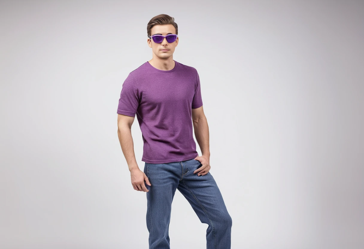 Men's solid purple half sleeve round neck t-shirt
