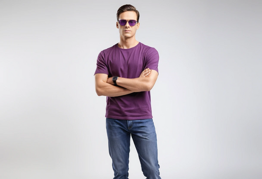 Men's solid purple half sleeve round neck t-shirt