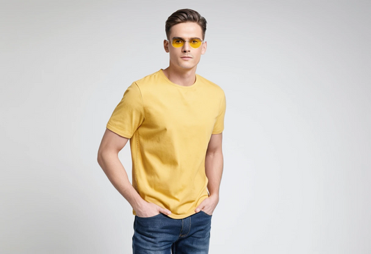 Men's solid new yellow half sleeve round neck t-shirt