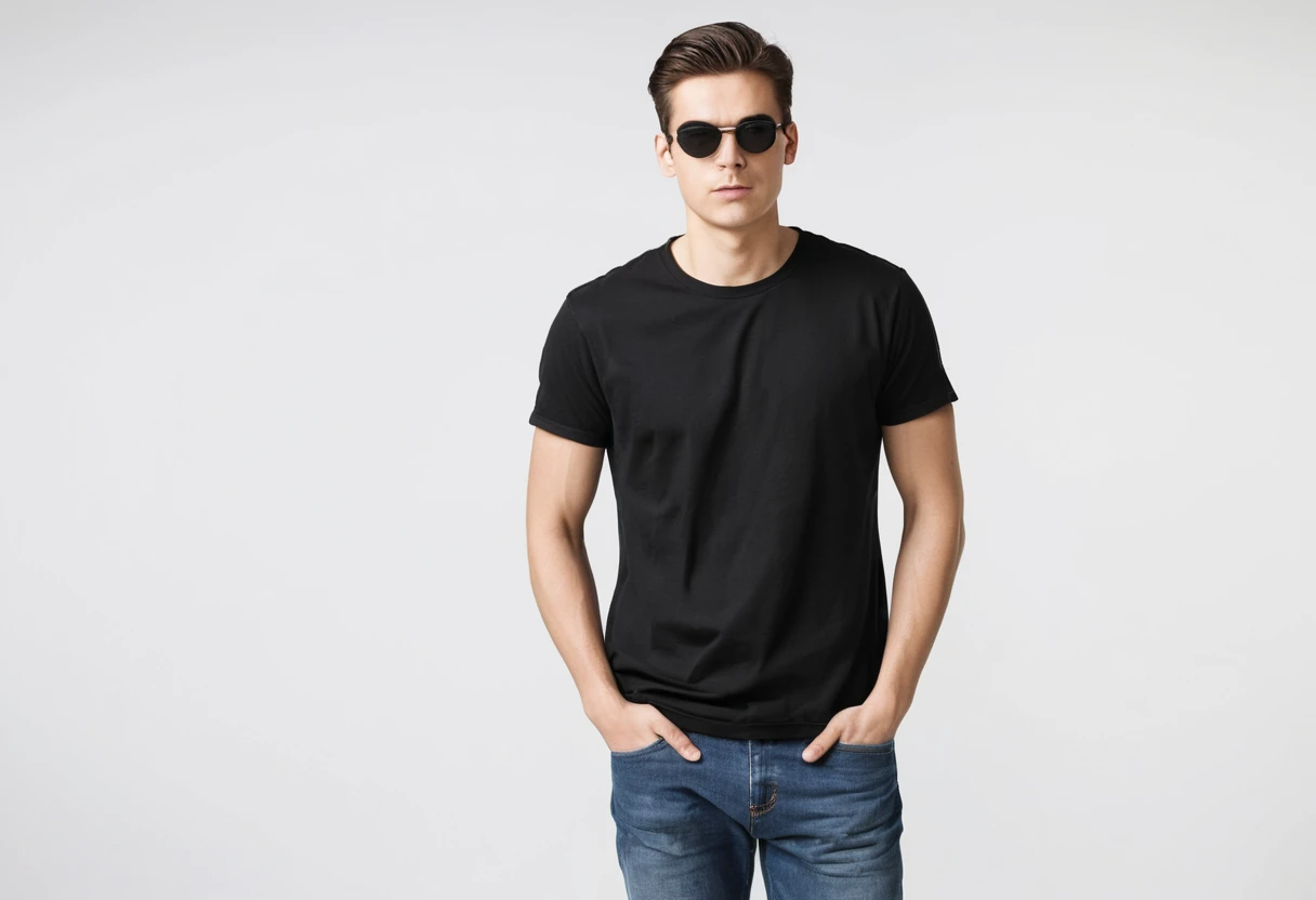 Men's solid black half sleeve round neck t-shirt.