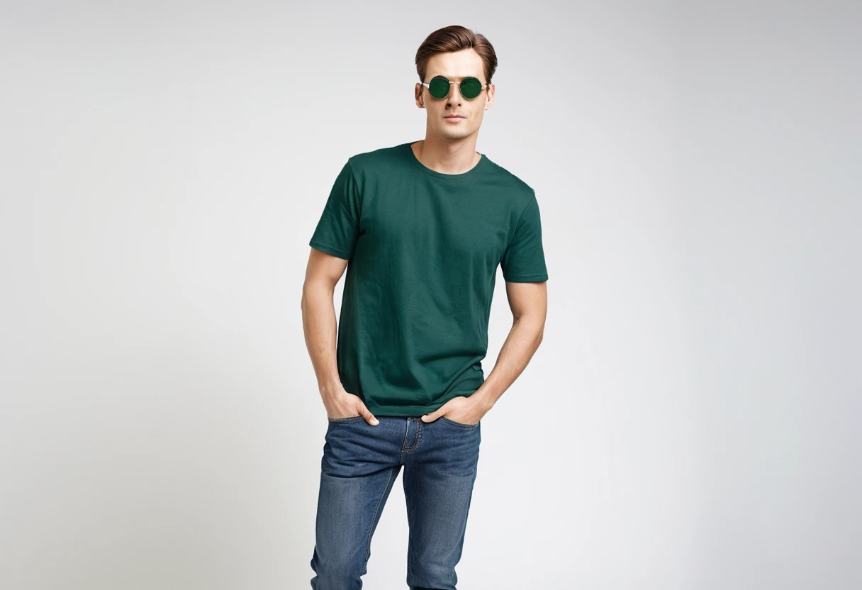 Men's solid bottle green half sleeve round neck t-shirt.