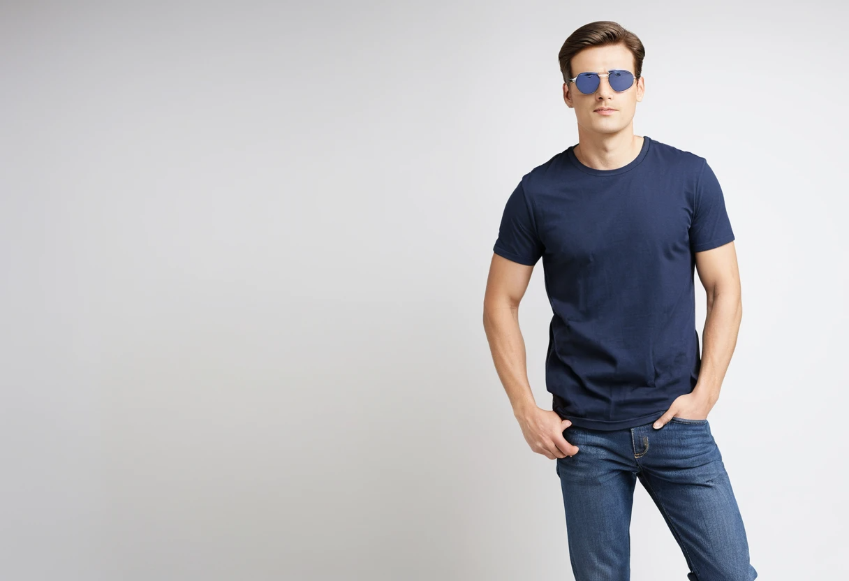 Men's solid navy blue half sleeve round neck t-shirt.