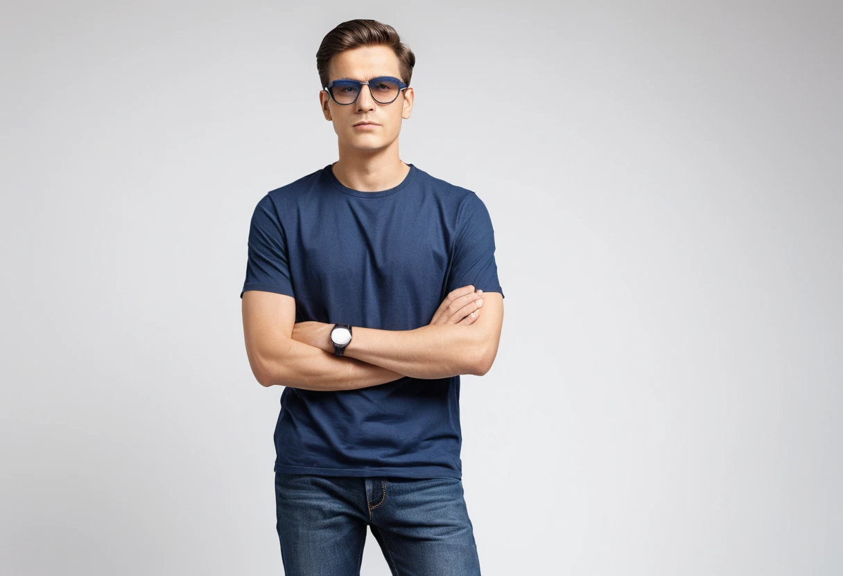 Men's solid navy blue half sleeve round neck t-shirt.