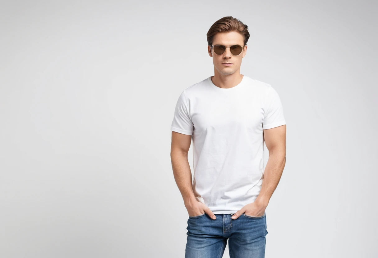 Men's solid white half sleeve round neck t-shirt.
