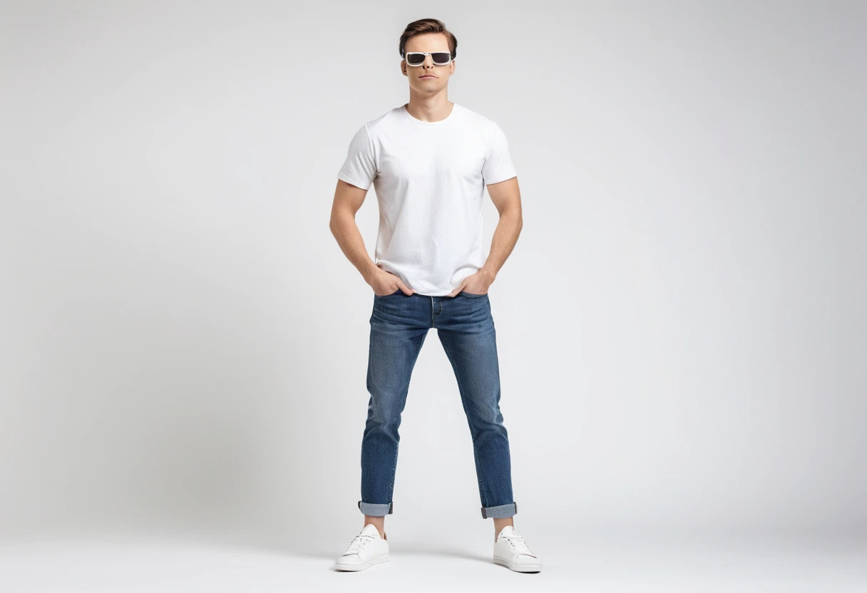 Men's solid white half sleeve round neck t-shirt.