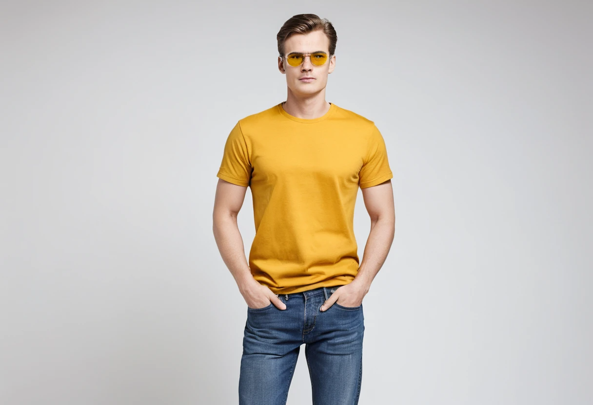 Men's solid new yellow half sleeve round neck t-shirt.