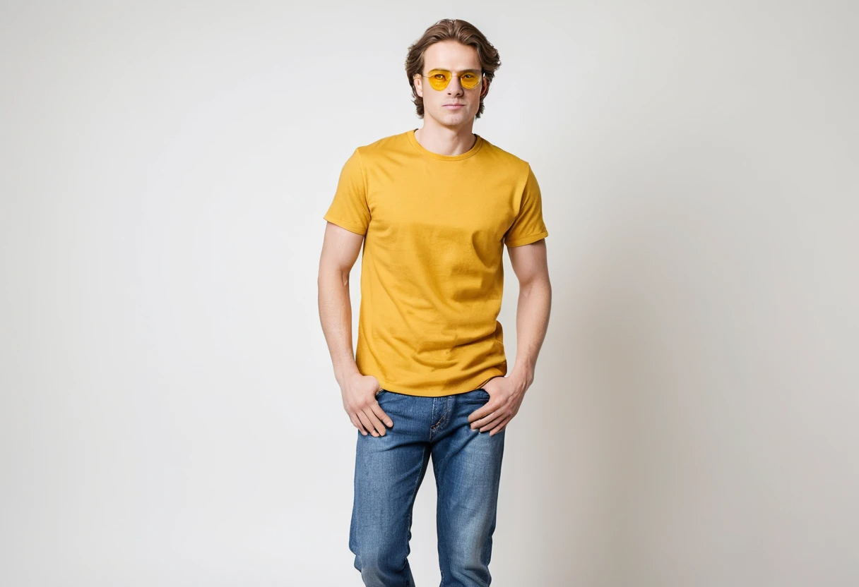 Men's solid new yellow half sleeve round neck t-shirt.