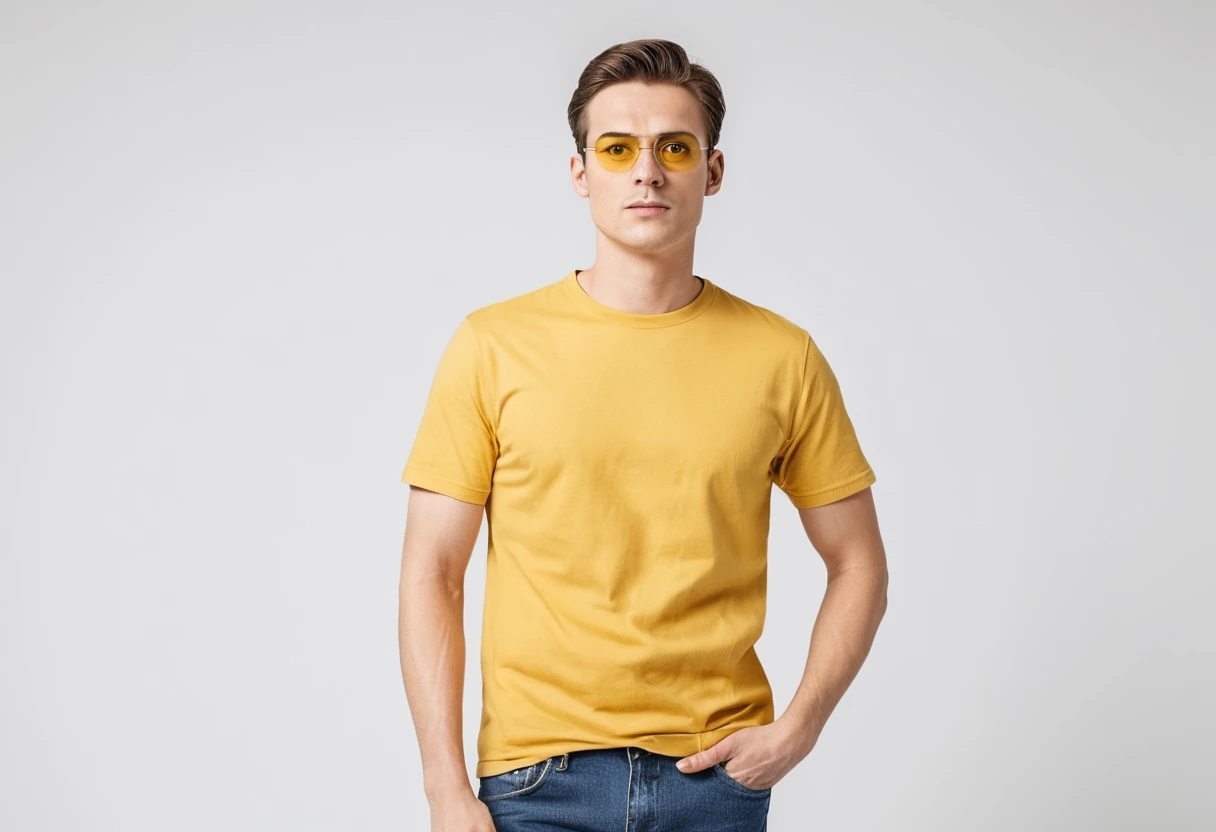 Men's solid new yellow half sleeve round neck t-shirt.