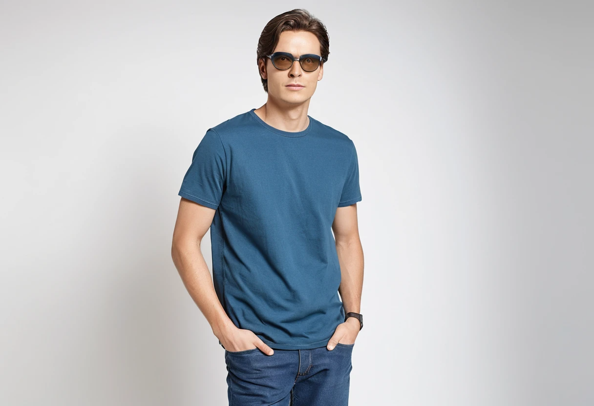 Men's solid petrol blue half sleeve round neck t-shirt.