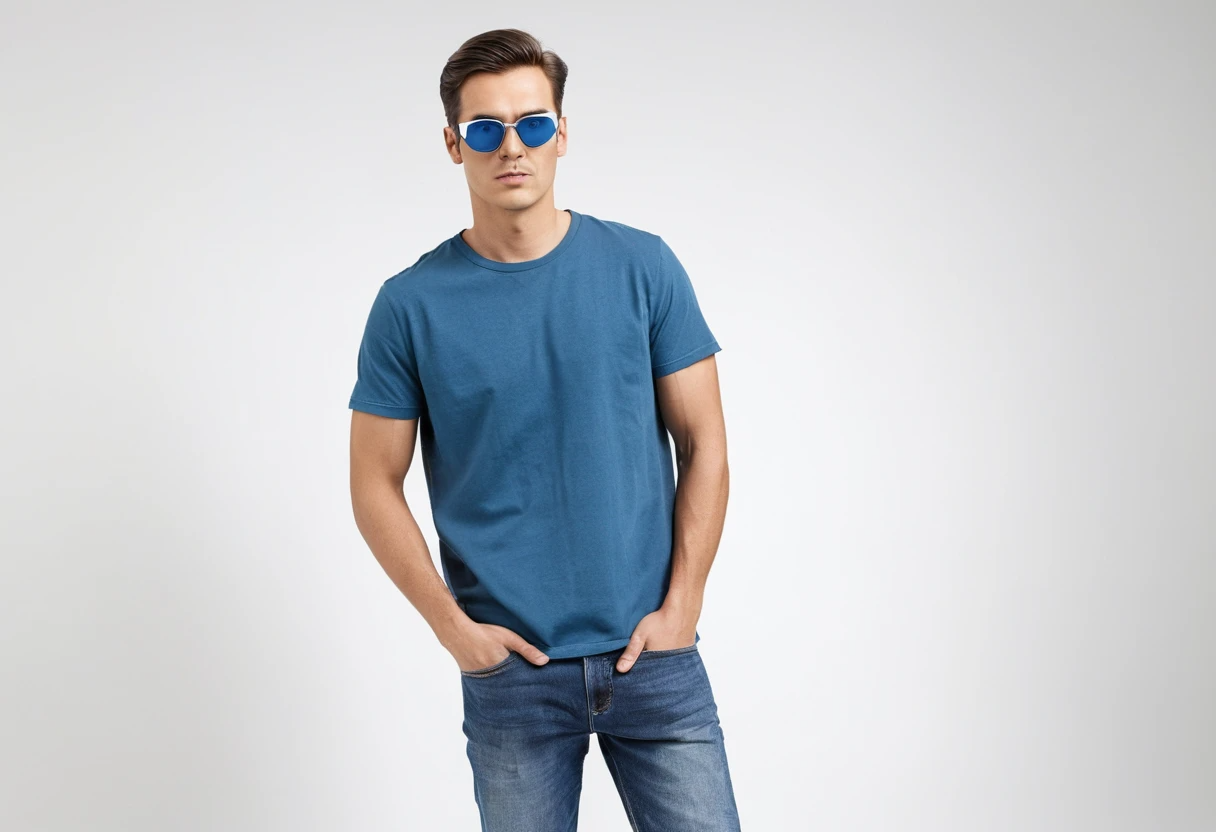 Men's solid petrol blue half sleeve round neck t-shirt.