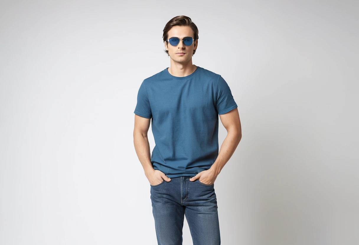 Men's solid petrol blue half sleeve round neck t-shirt.